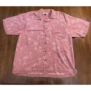 Tommy Bahama Red Palm Tree Textured Casual Camp Shirt Resort Wear Size Large